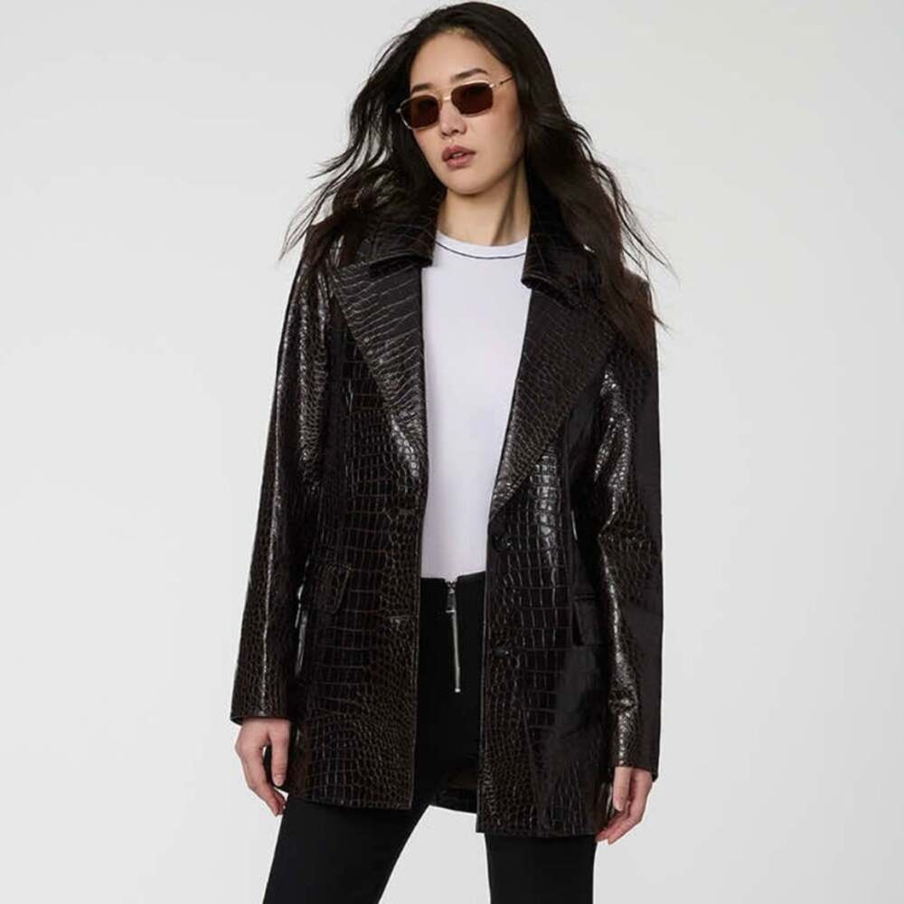 NEW Bernardo Langston Vegan Leather Croc Brown Blazer Jacket Women's Small $189